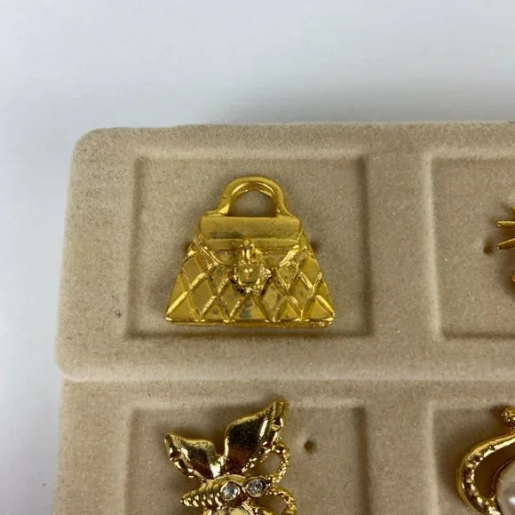 Set of 12 Gold Tone Metal Lapel Pins Brooches Piano Guitar Horse Butterfly Sun H - Picture 5 of 5